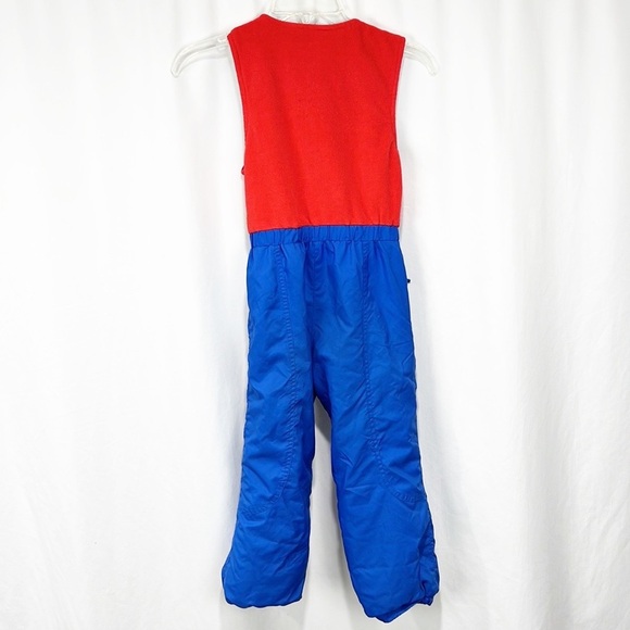Obermeyer Vintage Kid's Snow Bibs Red and Blue Buttons Snow Pants 80s 90s size 5 - Picture 2 of 11